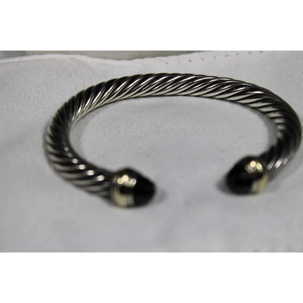 David Yurman 5mm Cable Sterling Silver Black Onyx and 14K Yellow Gold Bracelet M